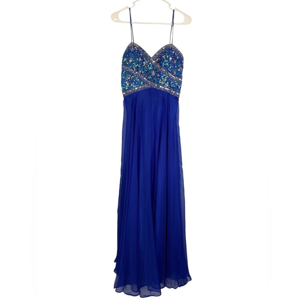 SCALA‎ Y2K Beaded Babydoll Maxi Dress Gown 8 Royal Blue Whimsygoth Fairy Prom